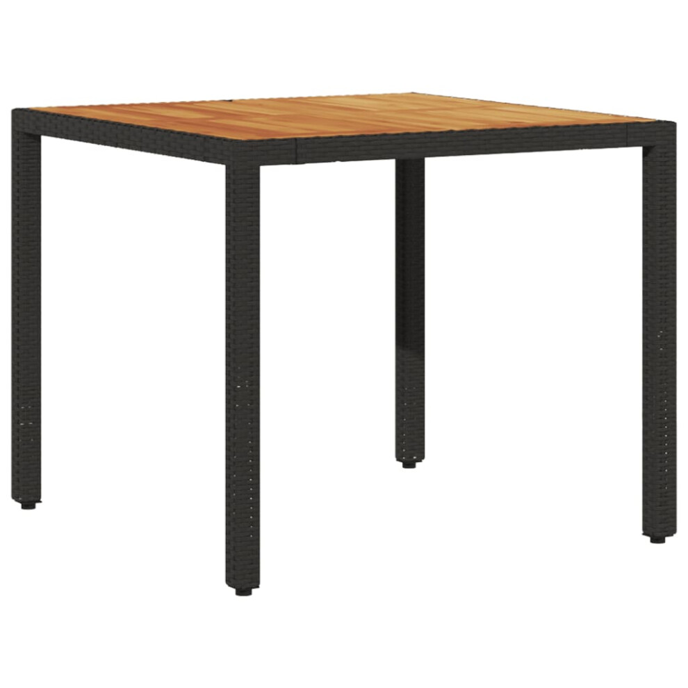 Vidaxl Garden Table With Acacia Wood Top Patio Outdoor Table Black Poly Rattan