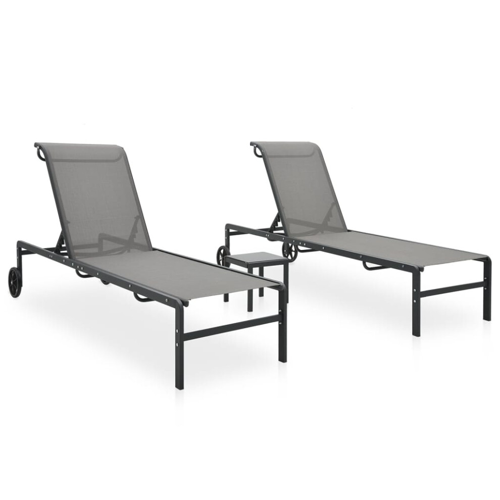 vidaXL Sun Loungers 2 pcs with Table Sunbed Lounge Bed Textilene and Steel