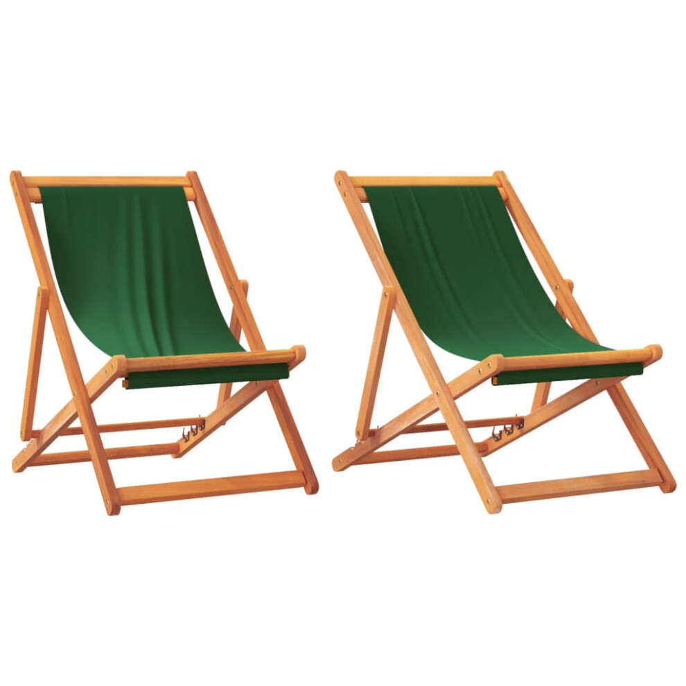 vidaXL Folding Beach Chairs Garden Chairs Outdoor Chairs 2 pcs Green Fabric