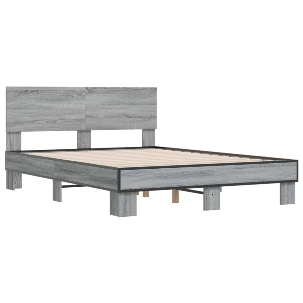 vidaXL Bed Frame Grey Sonoma 120x190 cm Small Double Engineered Wood and Metal