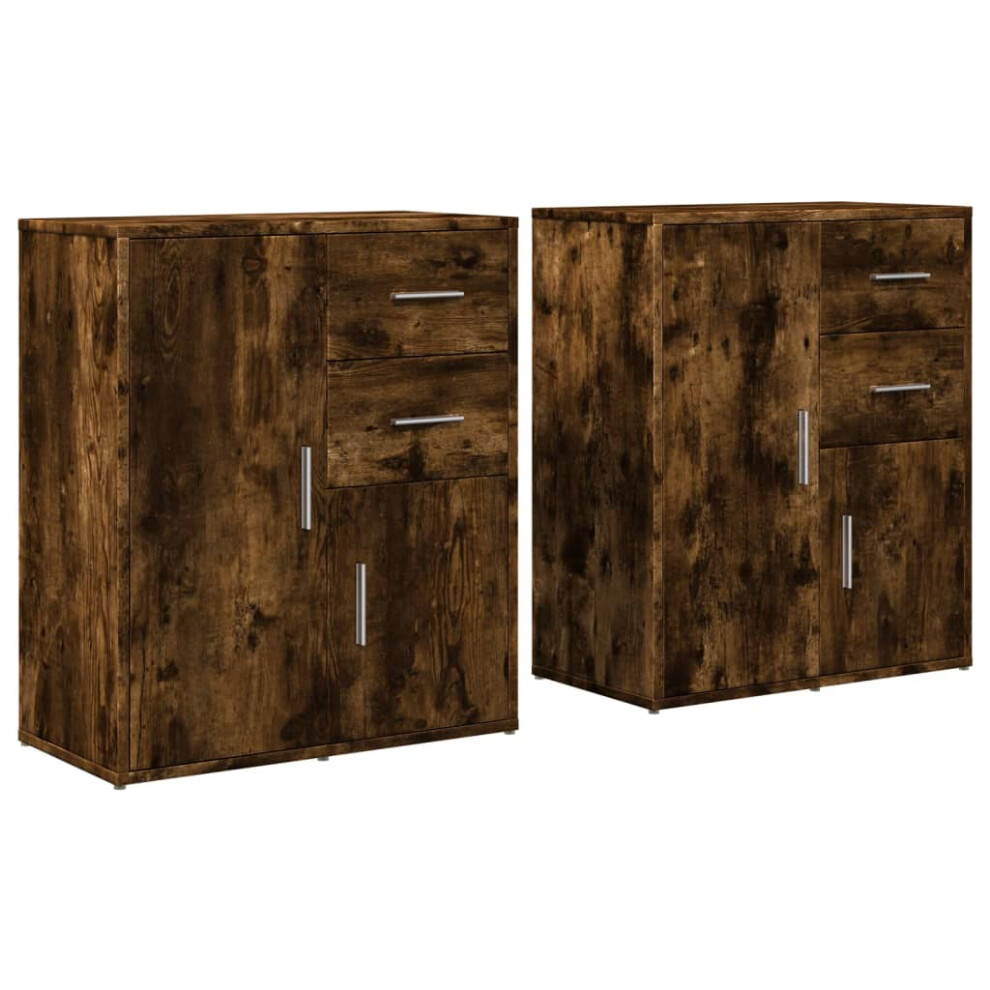 Vidaxl Sideboards Cupboard Cabinet Highboard 2 Pcs Smoked Oak Engineered Wood