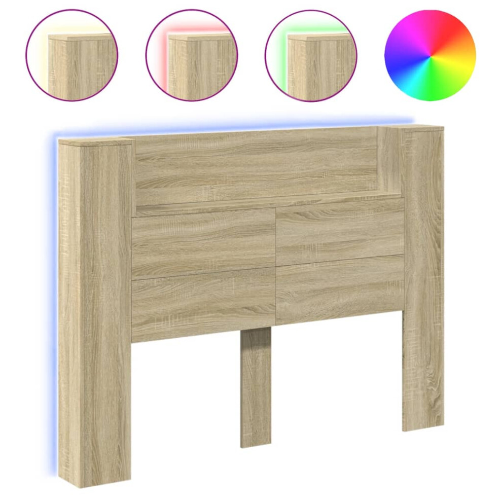 vidaXL Headboard Cabinet with LED Bed Headboard Sonoma Oak 140x16.5x103.5 cm