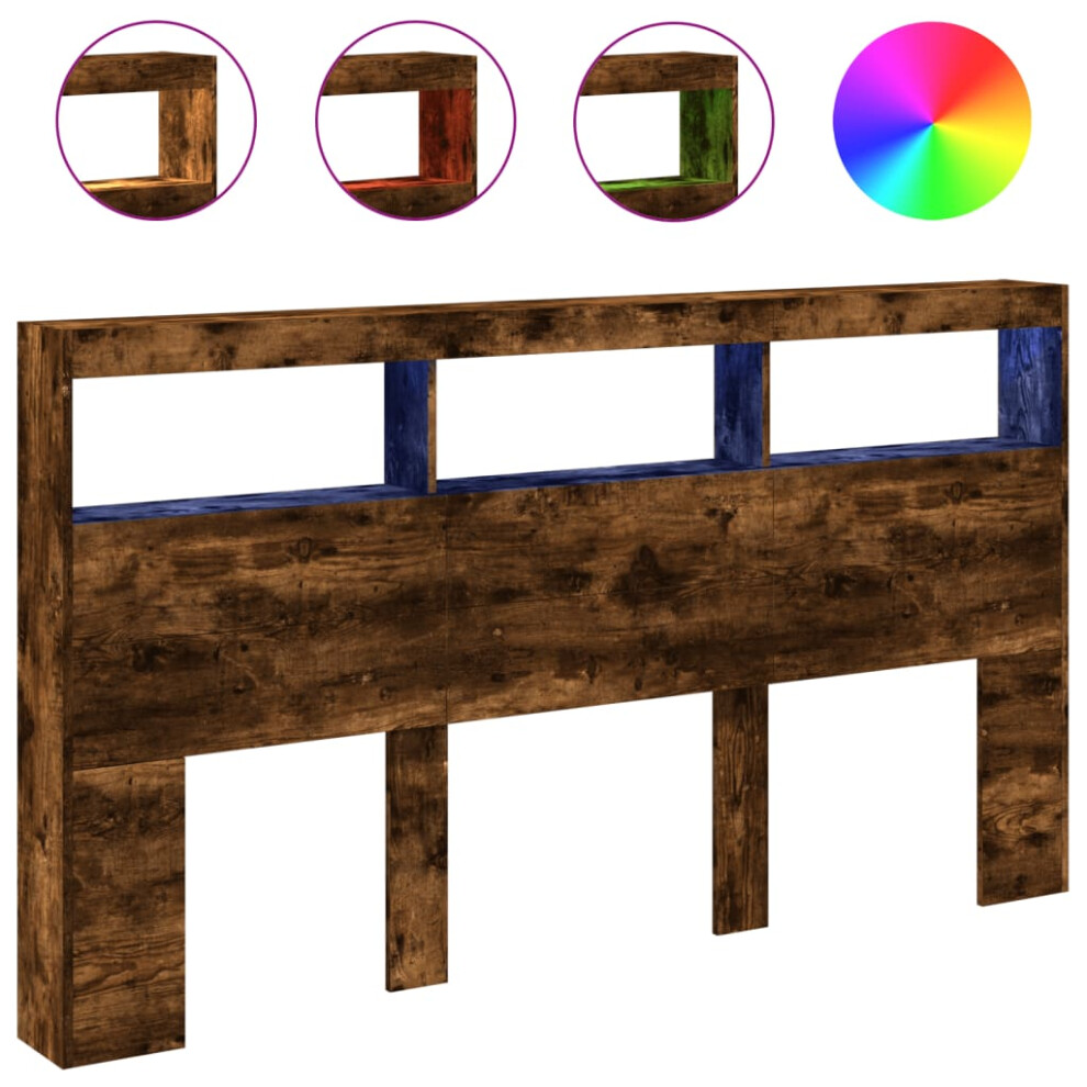 Vidaxl Headboard Cabinet With Led Home Bed Headboard Smoked Oak 180X17x102 Cm
