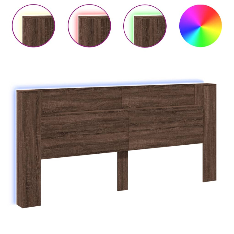 Vidaxl Headboard Cabinet With Led Bed Headboard Brown Oak 220X16.5x103.5 Cm