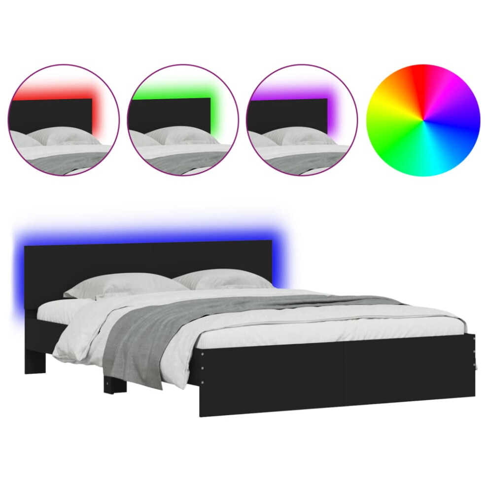 Vidaxl Bed Frame With Headboard And Led Bed Base Bedstead Black 160X200 Cm