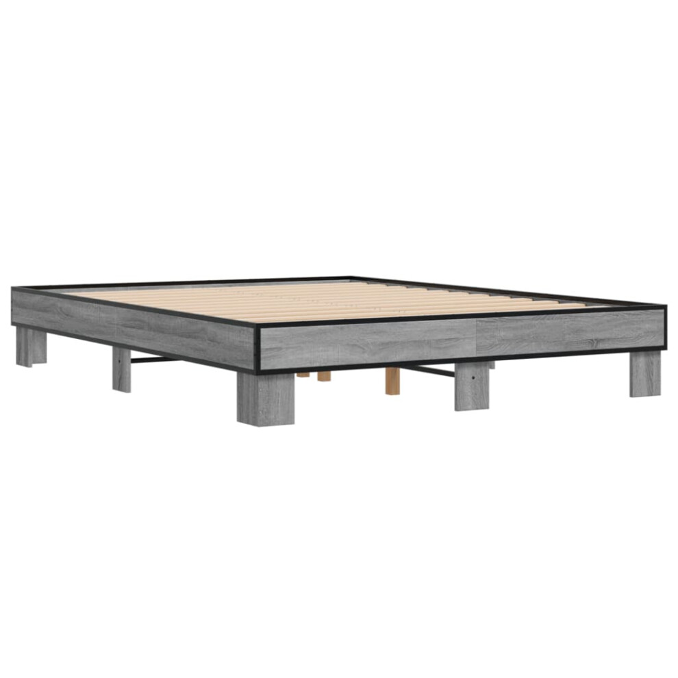 vidaXL Bed Frame Grey Sonoma 150x200 cm King Size Engineered Wood and Metal