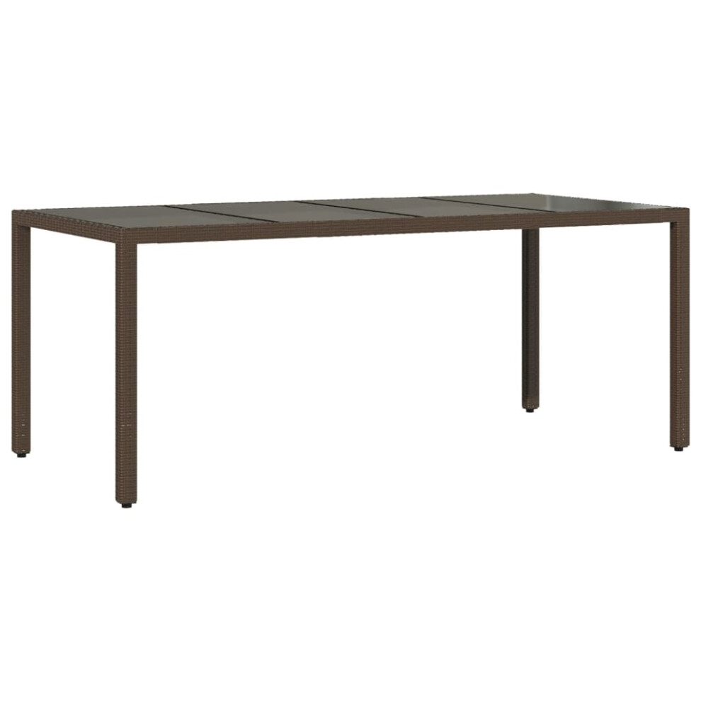 Vidaxl Garden Table With Glass Top Outdoor Dining Table Brown Poly Rattan