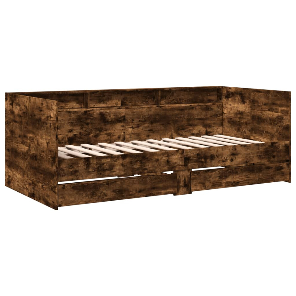 Vidaxl (Smoked Oak, 90 X 200 Cm) Daybed With Drawers Sofa Bed Guest Bed Black 100X200 Cm Engineered Wood