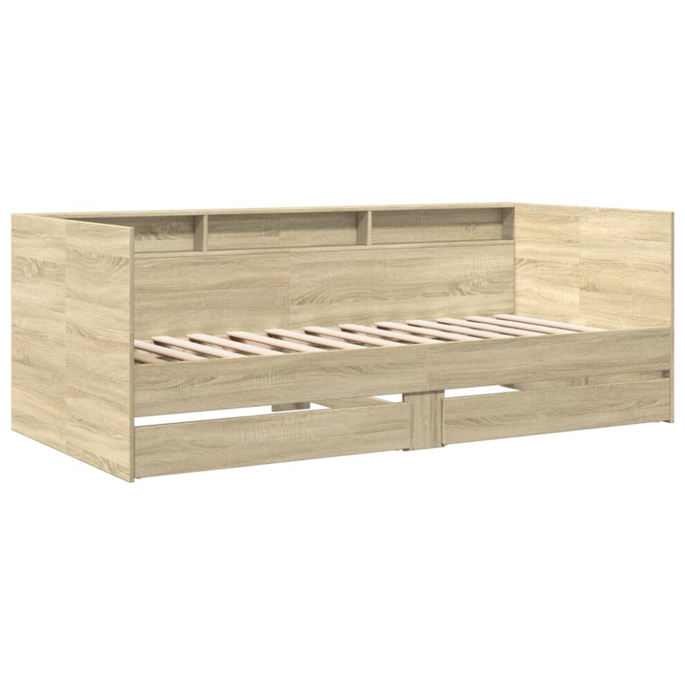 Vidaxl (Sonoma Oak, 90 X 190 Cm) Daybed With Drawers Sofa Bed Guest Bed Black 100X200 Cm Engineered Wood