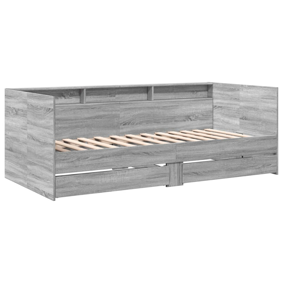 Vidaxl (Grey Sonoma, 90 X 190 Cm) Daybed With Drawers Sofa Bed Guest Bed Black 100X200 Cm Engineered Wood