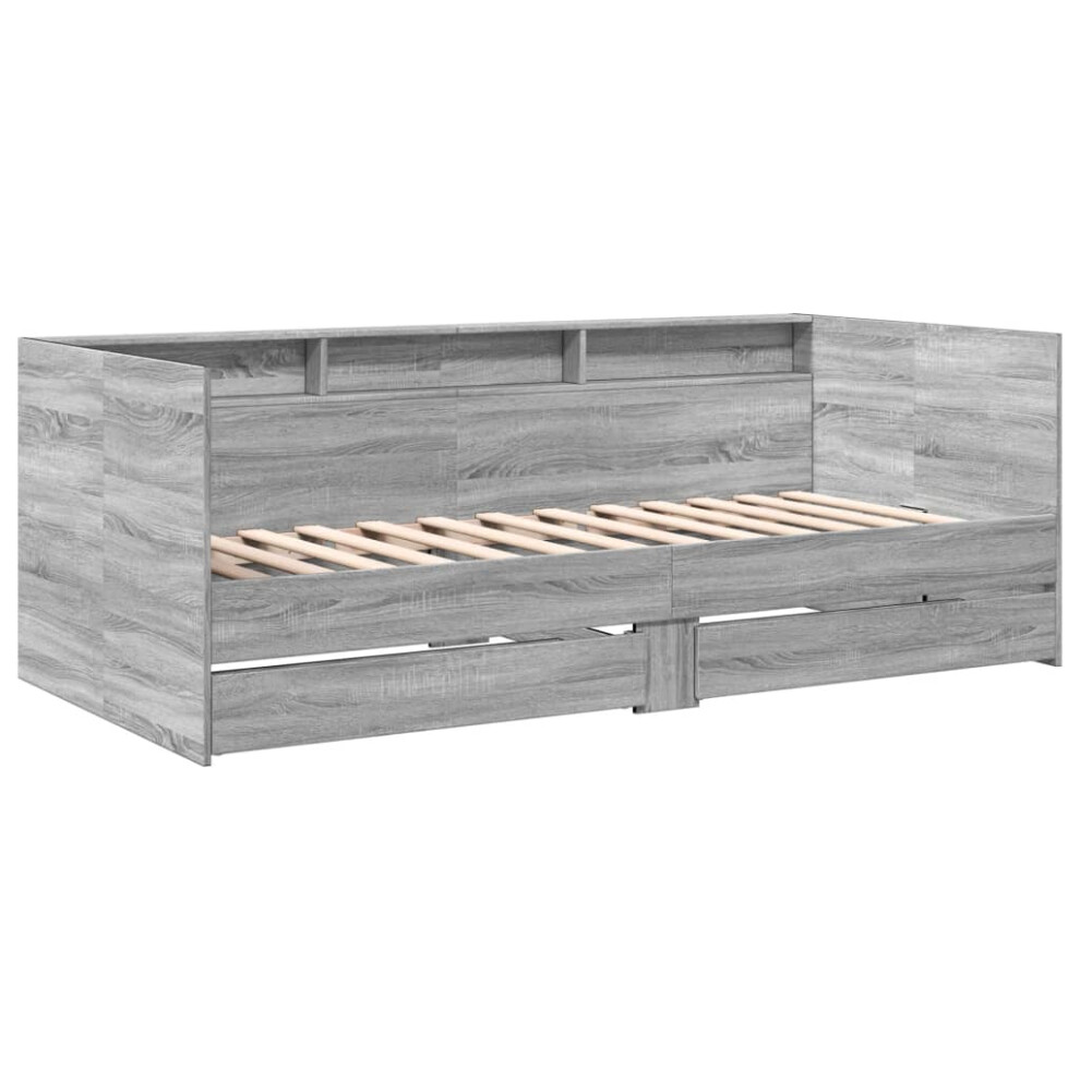 Vidaxl (Grey Sonoma, 75 X 190 Cm) Daybed With Drawers Sofa Bed Guest Bed Black 100X200 Cm Engineered Wood