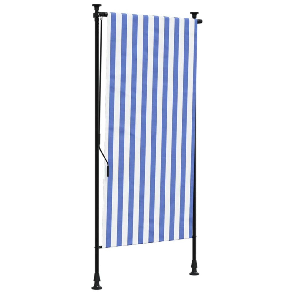 vidaXL Outdoor Roller Blind Roller Shade Blackout Blue & White Fabric & Steel