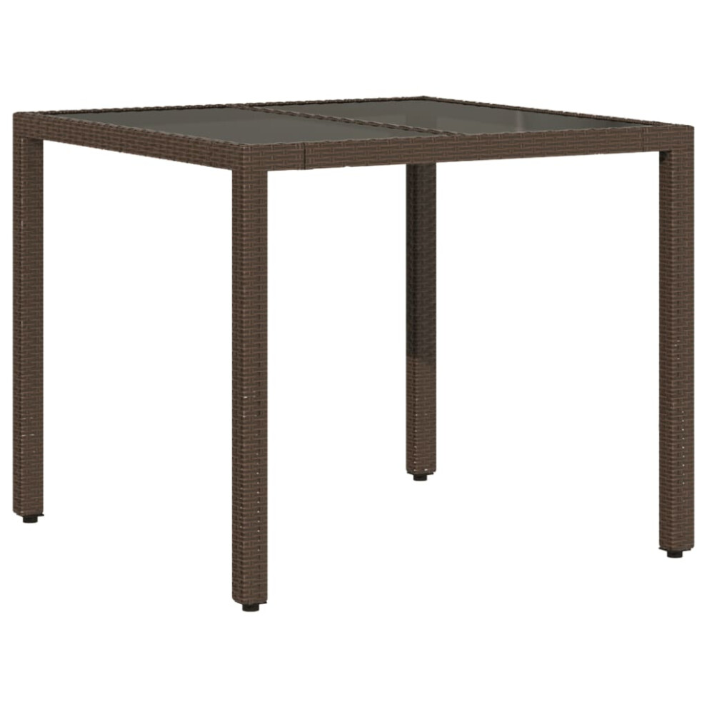 vidaXL Garden Table with Glass Top Outdoor Dining Table Brown Poly Rattan