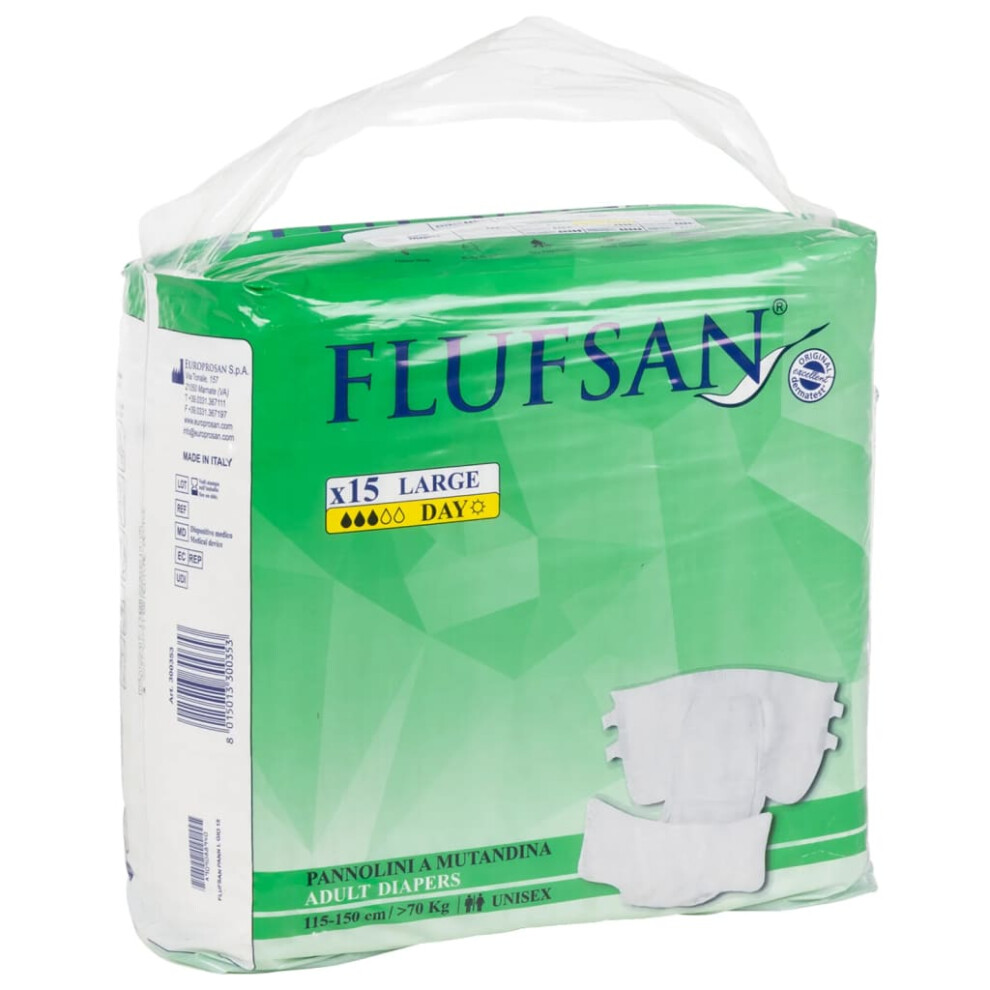 Flufsan Adult Diapers Disposable Unisex Incontinence Underwear 15 pcs Size L