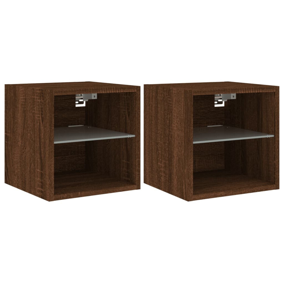 Vidaxl Tv Wall Cabinets With Led Lights Wall Mounted Tv Units 2 Pcs Brown Oak