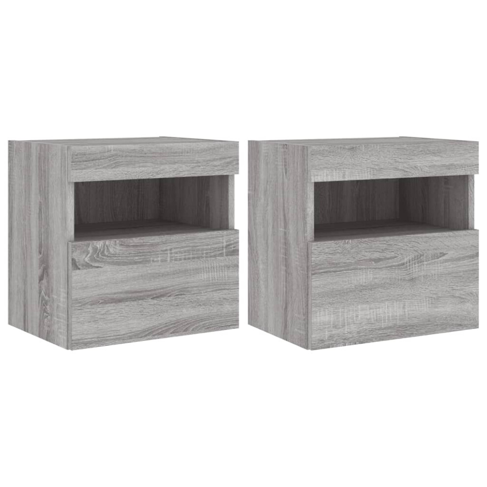 vidaXL TV Wall Cabinets with LED Lights Floating TV Unit 2 pcs Grey Sonoma