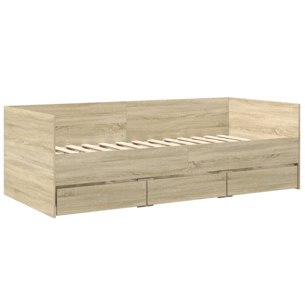 Vidaxl (Sonoma Oak, 90 X 200 Cm) Daybed With Drawers Sofa Bed Grey Sonoma 100X200 Cm Engineered Wood