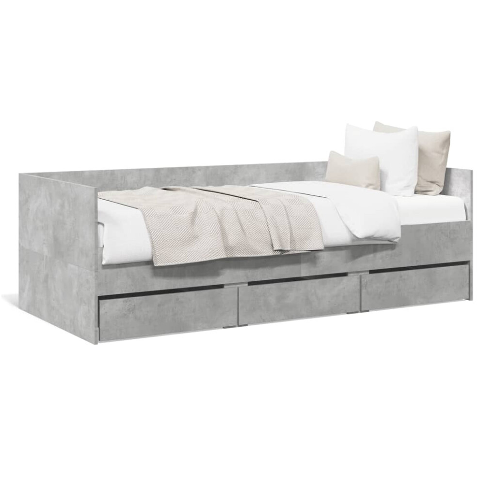 Vidaxl (Concrete Grey, 90 X 200 Cm) Daybed With Drawers Sofa Bed Grey Sonoma 100X200 Cm Engineered Wood