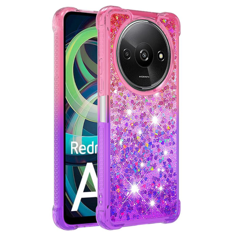 (Pink Purple) Case For Xiaomi Redmi A3 Flowing Sparkle Moving Cover Clear Bumper Liquid Glitter Funny Bling Shiny Crystal Pink,Purple 764762707156
