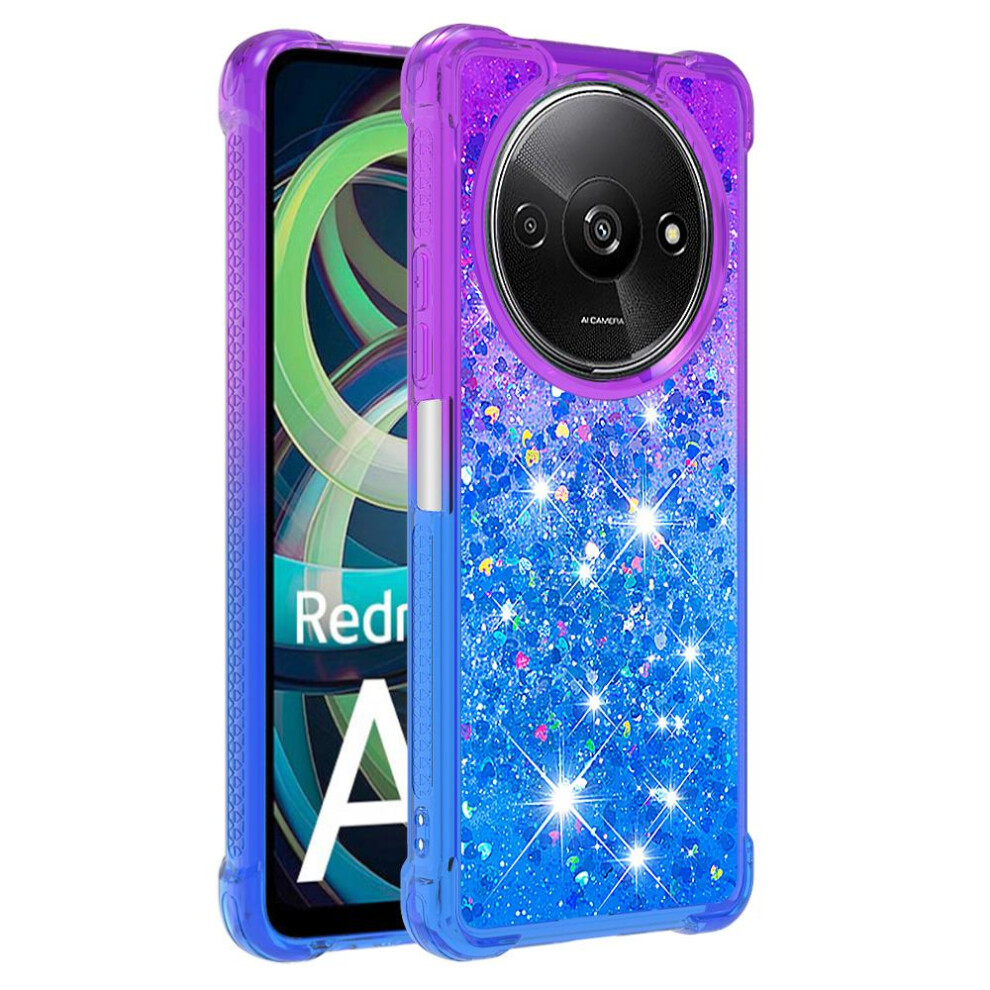 ( Purplish) Case For Xiaomi Redmi A3 Flowing Sparkle Moving Cover Clear Bumper Liquid Glitter Funny Bling Shiny Crystal Blue 764762707149