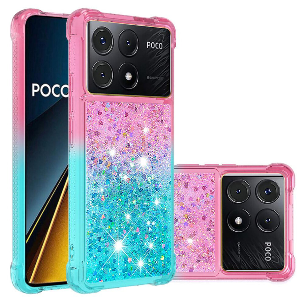 (Powder ) Case For Xiaomi Redmi K70e Liquid Glitter Flowing Sparkle Moving Cover Clear Bumper Funny Bling Shiny Crystal Blue 764762707163