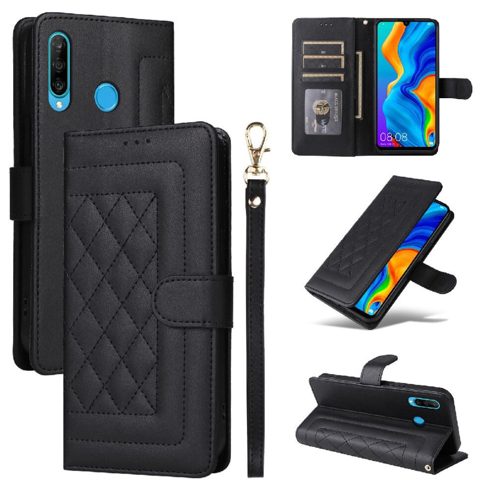 (Black) Flip Case For Huawei P30 Lite Flip Cover Leather Case Simple Business Wallet Shockproof Black 764762708740