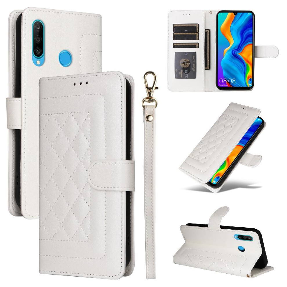 (White) Flip Case For Huawei P30 Lite Flip Cover Leather Case Simple Business Wallet Shockproof White 764762708696