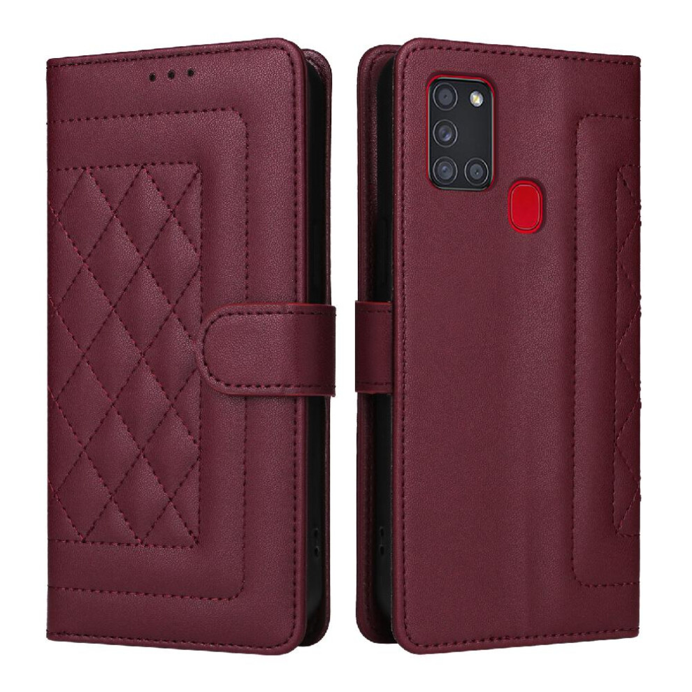 Photos - Case  Flip  for Samsung Galaxy A21s Wallet Simple Business Flip Cover Leather  Shockproof(Red)