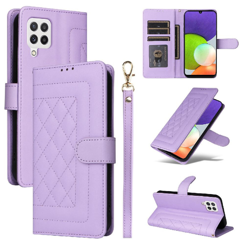 (Purple) Flip Case For Samsung Galaxy A22 4G Leather Case Flip Cover Shockproof Wallet Simple Business Purple 764762709556