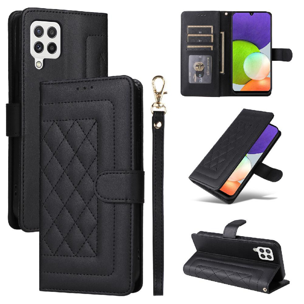 (Black) Flip Case For Samsung Galaxy A22 4G Leather Case Flip Cover Shockproof Wallet Simple Business Black 764762709587