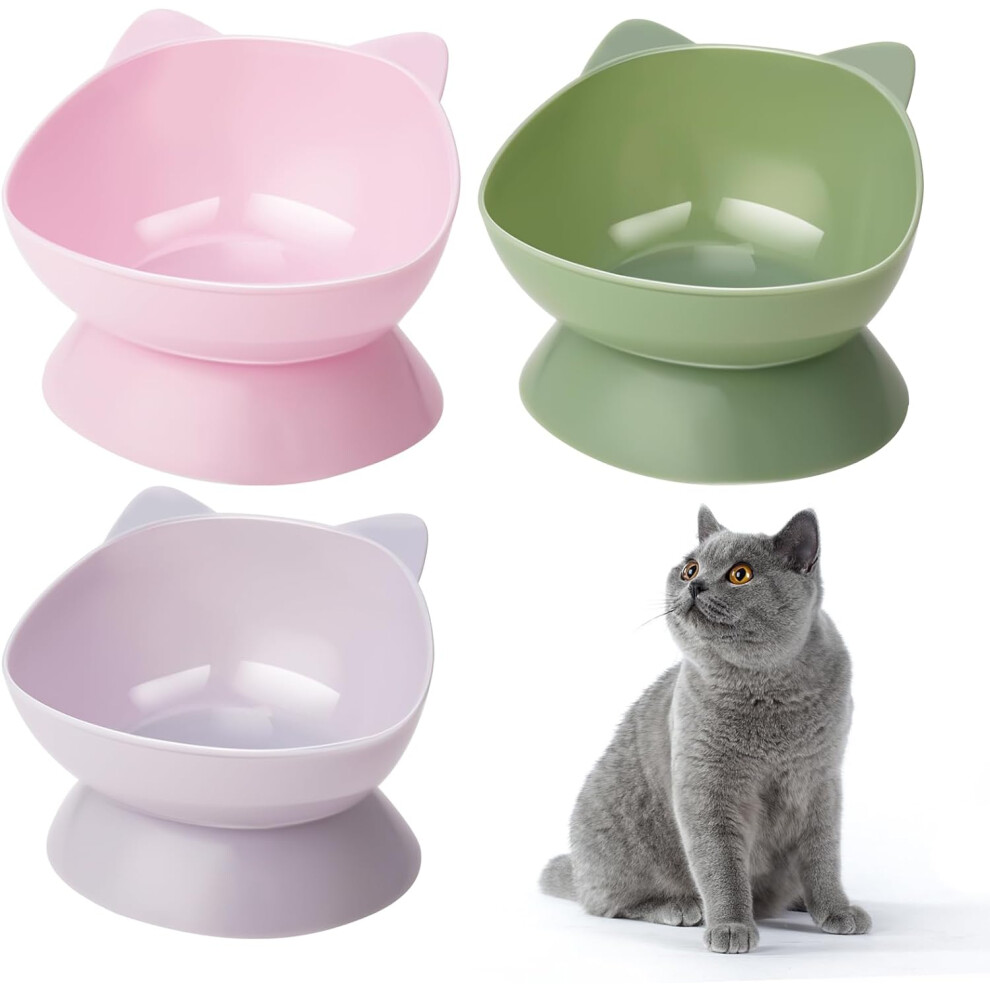 3 Piece Elevated Cat Bowl Tilted Plastic Cat Feeding Bowl
