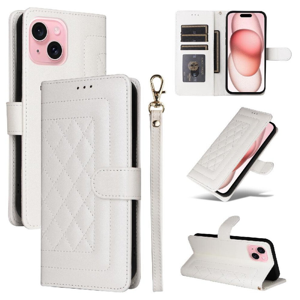 (White) Flip Case For Iphone 15 Wallet Simple Business Flip Cover Leather Case Shockproof White 764762714017