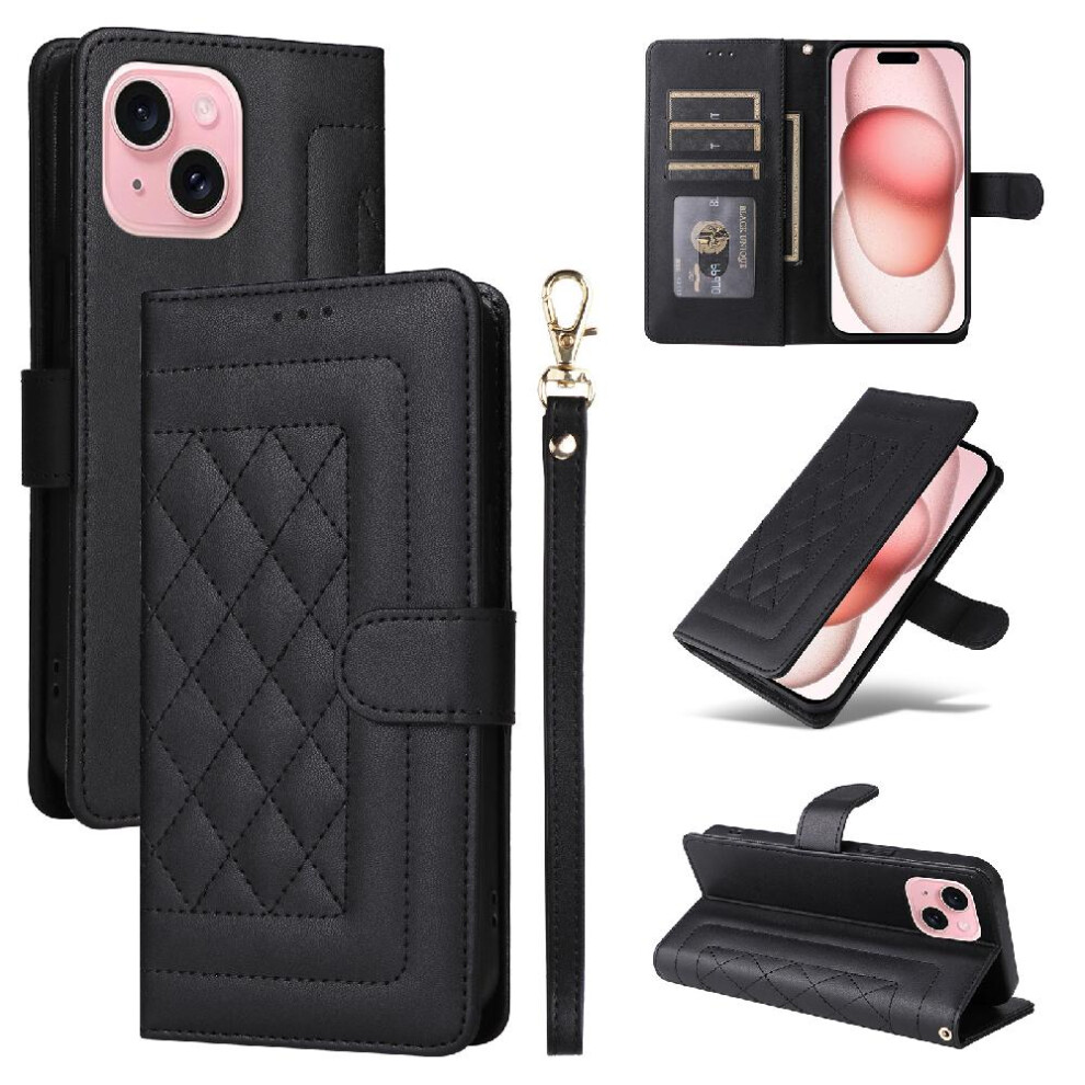 (Black) Flip Case For Iphone 15 Wallet Simple Business Flip Cover Leather Case Shockproof Black 764762714062