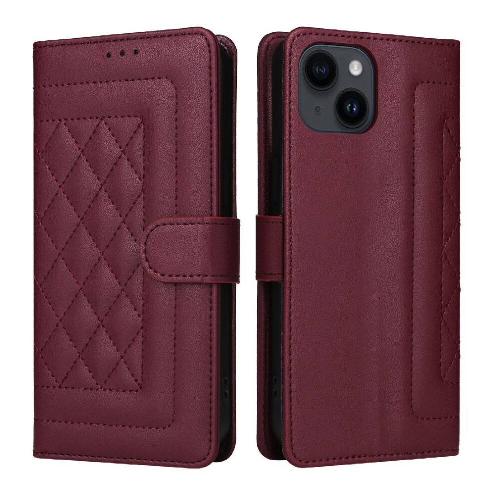 (Red) Flip Case For Iphone 14 Flip Cover Shockproof Leather Case Wallet Simple Business Red 764762714826