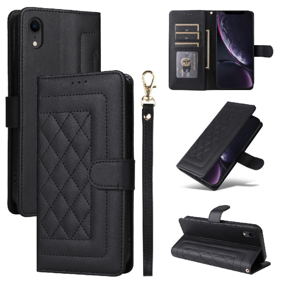 (Black) Flip Case For Iphone Xr Leather Case Simple Business Shockproof Wallet Flip Cover Black 764762715113