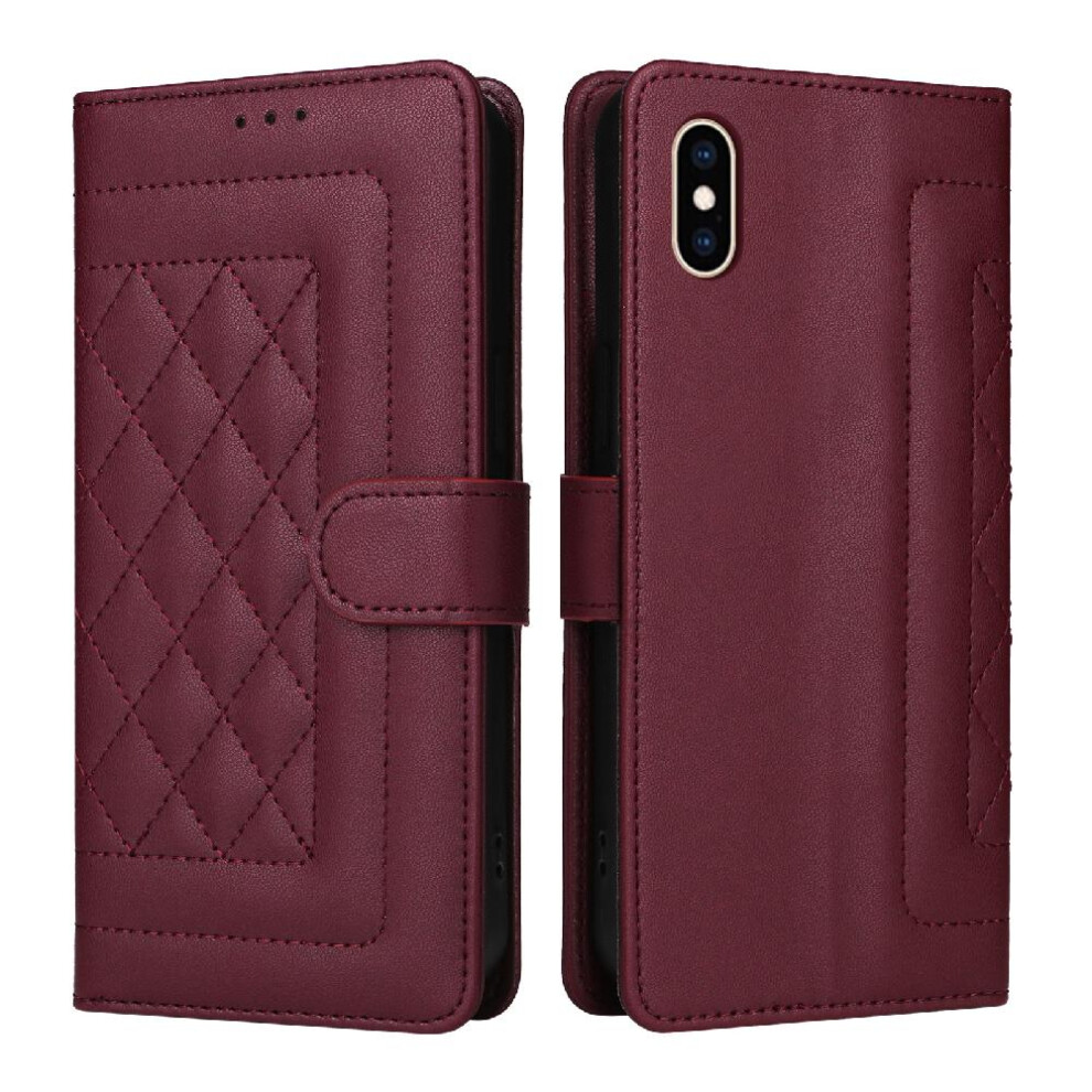 (Red) Flip Case For Iphone Xs Leather Case Shockproof Wallet Simple Business Flip Cover Red 764762715175
