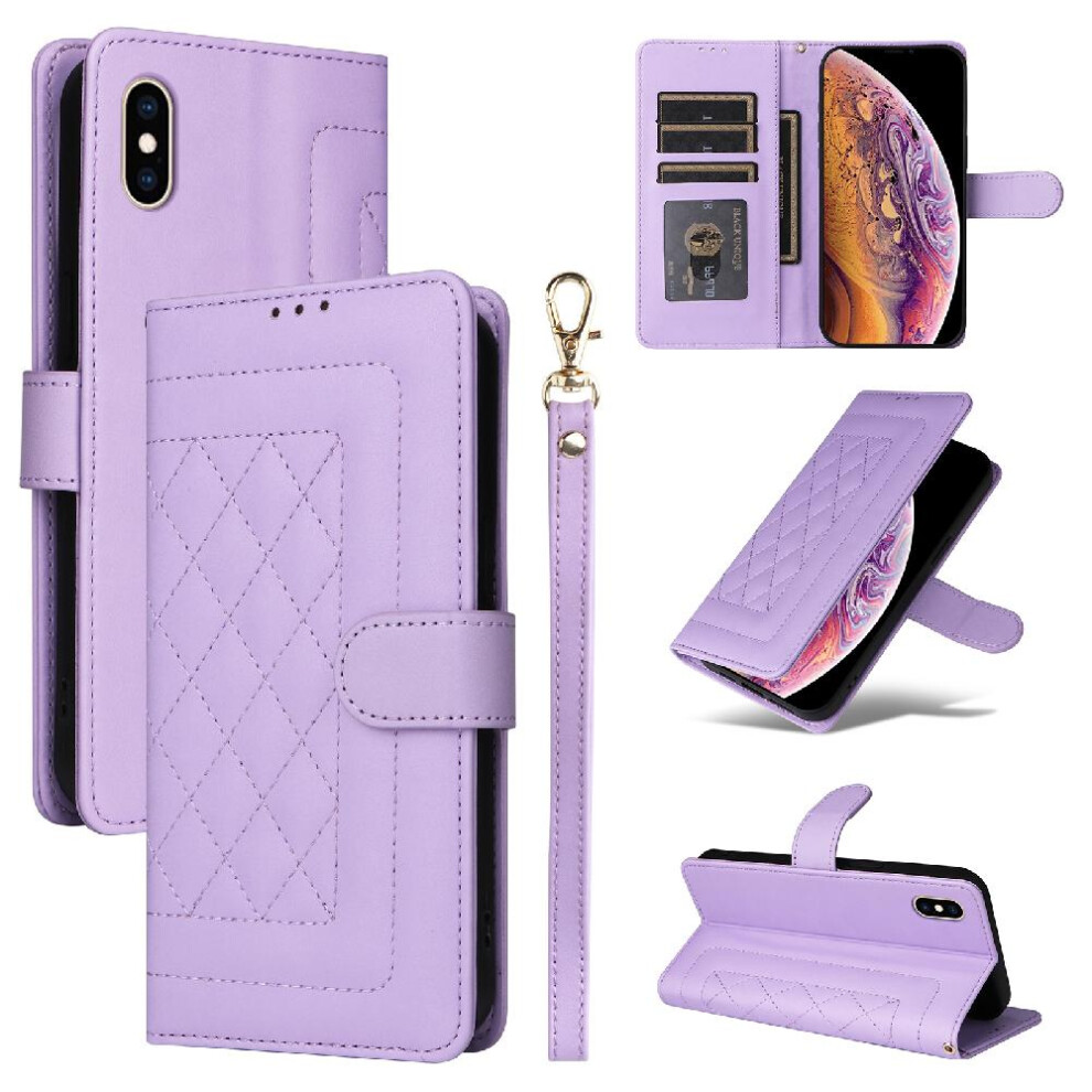 (Purple) Flip Case For Iphone Xs Leather Case Shockproof Wallet Simple Business Flip Cover Purple 764762715151