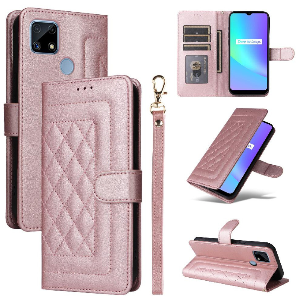 (Rose ) Flip Case For Realme C15/C25 Shockproof Flip Cover Wallet Simple Business Leather Case Gold 764762715588