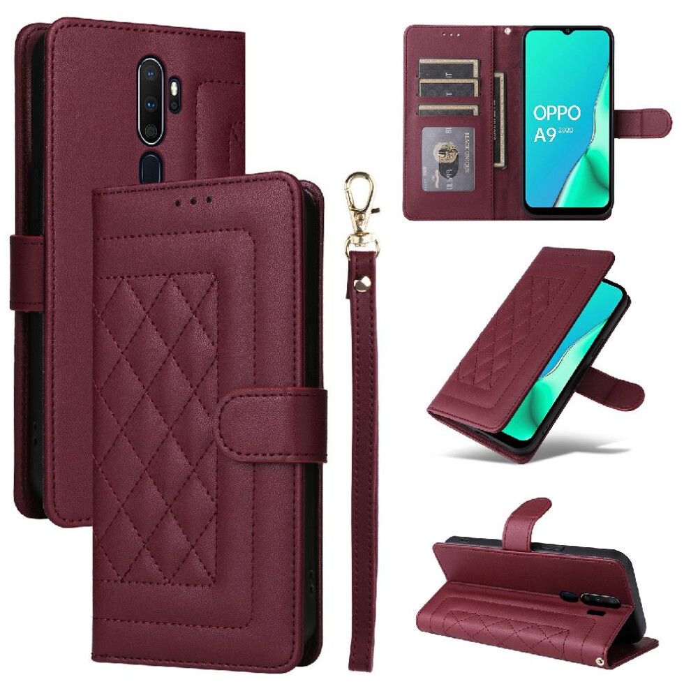 (Red) Flip Case For Oppo A9 2020/A5 2020 Flip Cover Leather Case Shockproof Simple Business Wallet Red 764762716080
