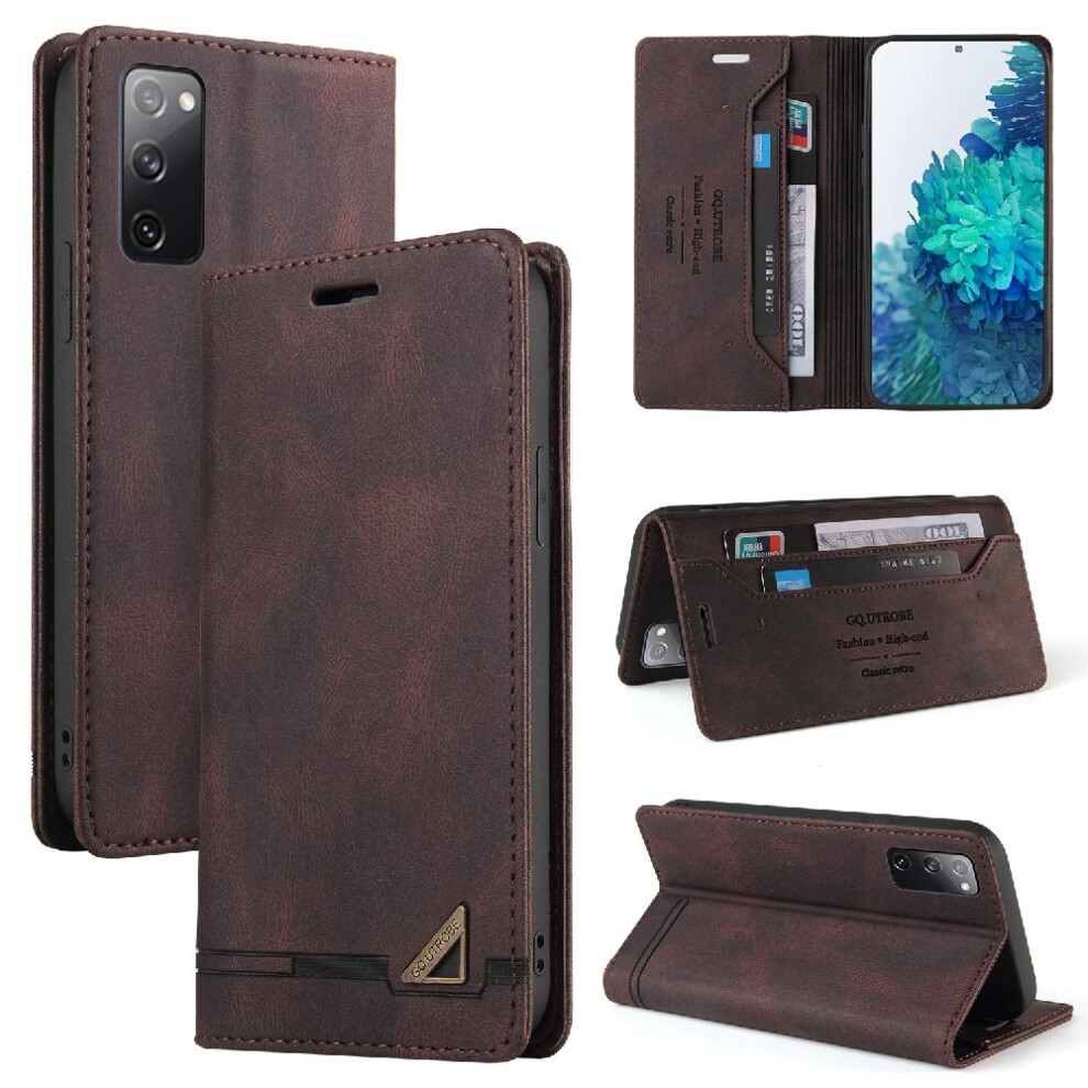 (Brown) Case For Samsung Galaxy S20 Fe Kickstand Two Card Slots Premium Leather Premium Leather Brown 764762716899