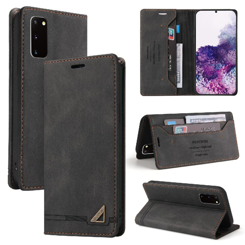 (Black) Case For Samsung Galaxy S20 Two Card Slots Premium Leather Kickstand Premium Leather Black 764762717032