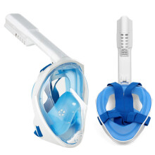 (Bleu, S/M) Masque d'apnée à visage complet avec tuba pour eaux peu profondes pour adultes, adolescents et enfants