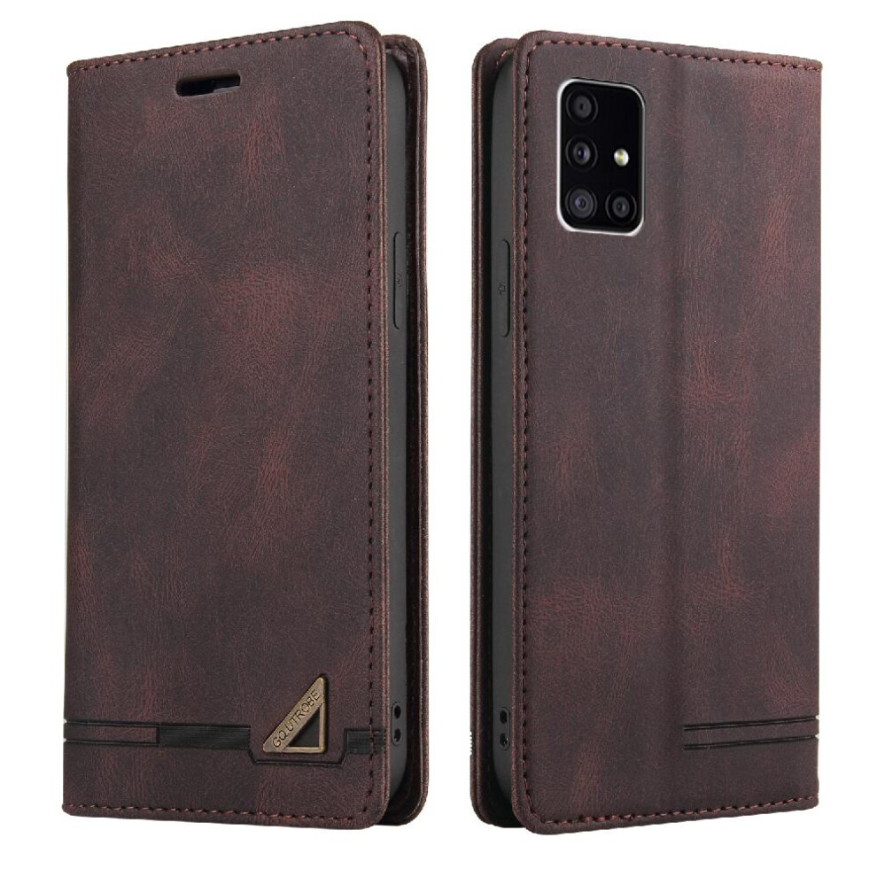 (Brown) Case For Samsung Galaxy A51 5G Premium Leather Kickstand Premium Leather Two Card Slots
