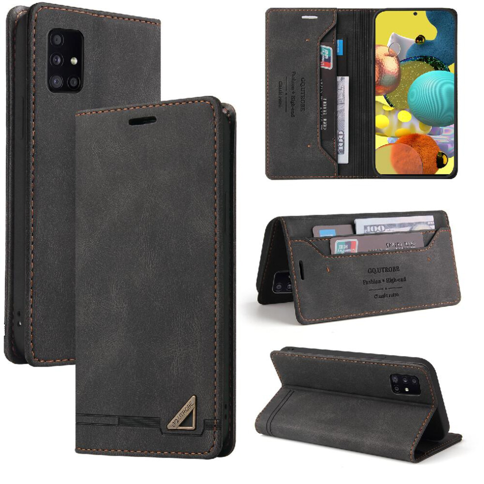 (Black) Case For Samsung Galaxy A51 Premium Leather Two Card Slots Kickstand Premium Leather Black 764762718152