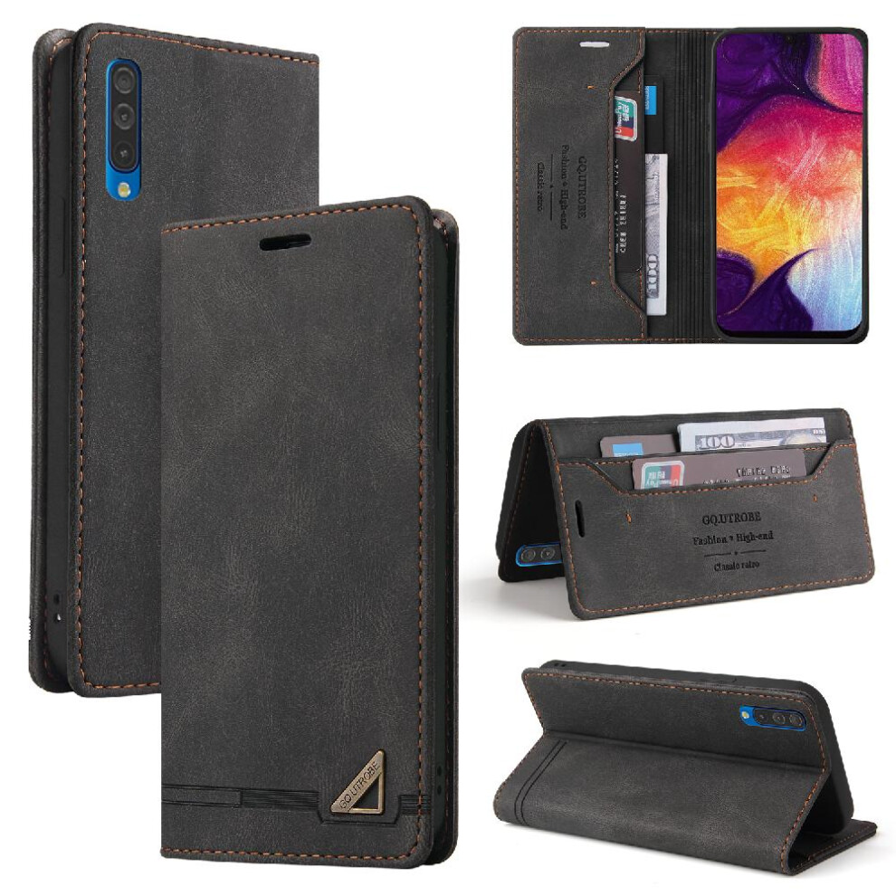 (Black) Case For Samsung Galaxy A50/A50s/A30s Premium Leather Premium Leather Kickstand Two Card Slots Black 764762718190