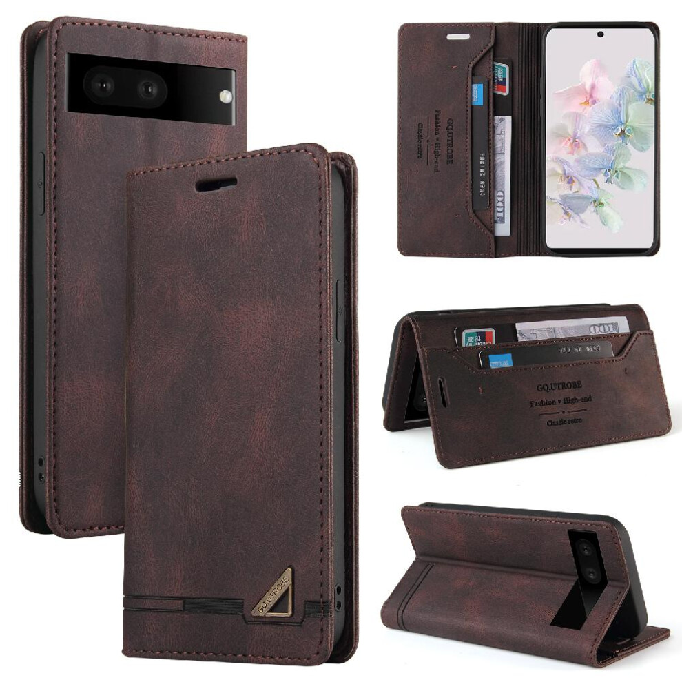 (Brown) Case For Google Pixel 7A Kickstand Premium Leather Two Card Slots Premium Leather Brown 764762719937