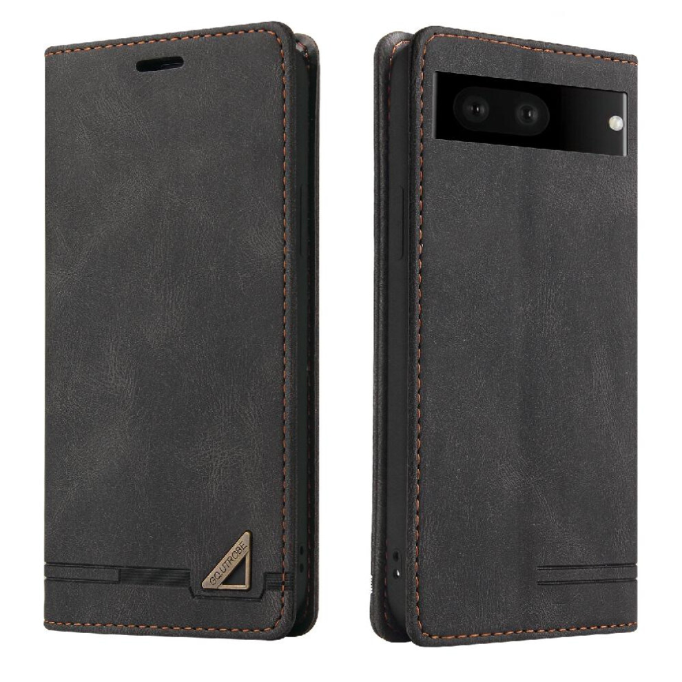 (Black) Case For Google Pixel 7A Kickstand Premium Leather Two Card Slots Premium Leather Black 764762719951