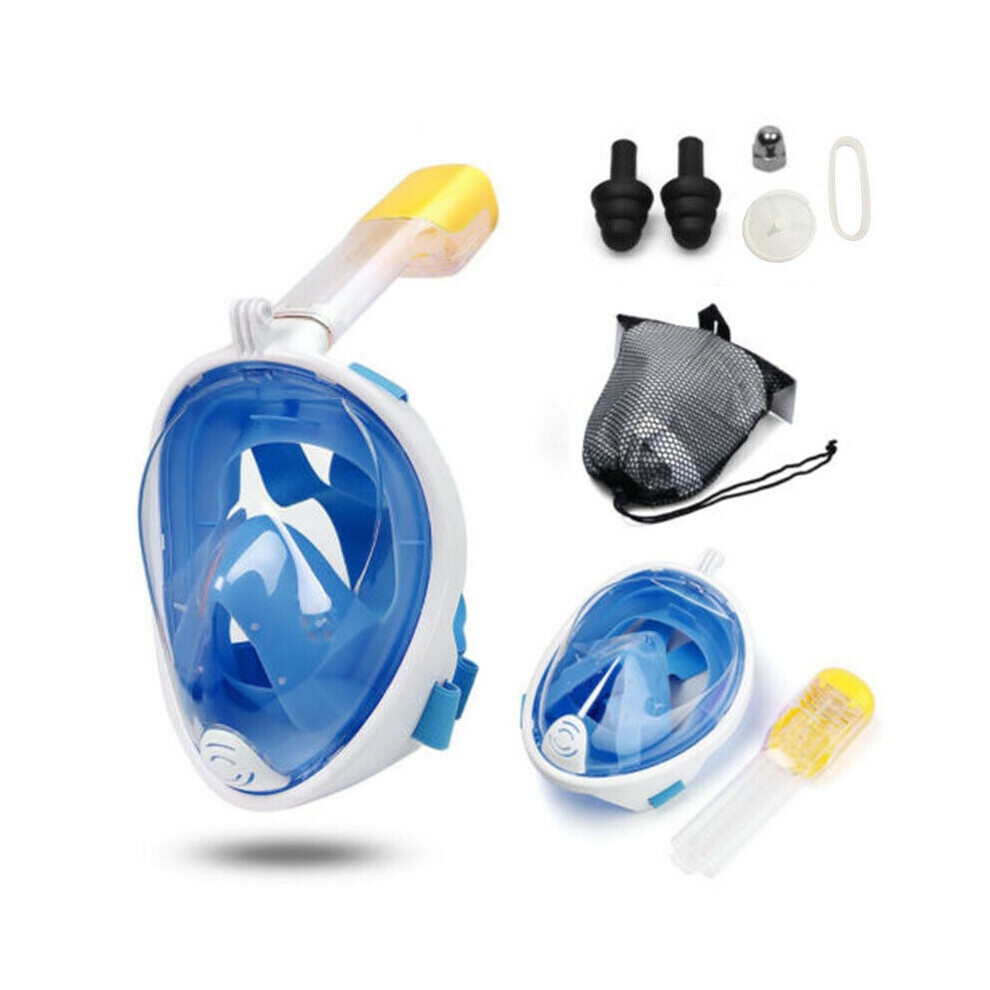(Blue, S/M) Snorkel Mask Full Face Shallow Water Snorkel 180°view Snorkelling Mask Diving Mask for Adults and Kids