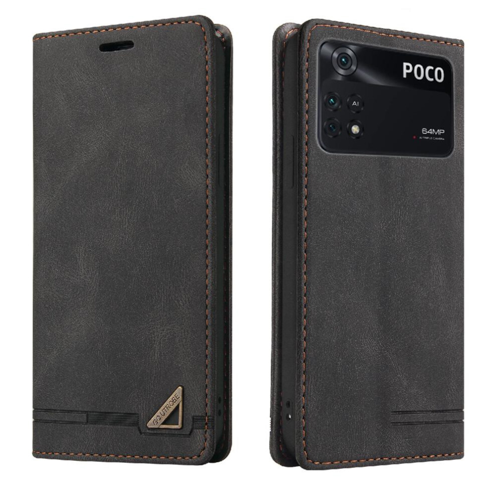 (Black) Case For Xiaomi Poco X4pro 5G Kickstand Premium Leather Premium Leather Two Card Slots Black 764762720193