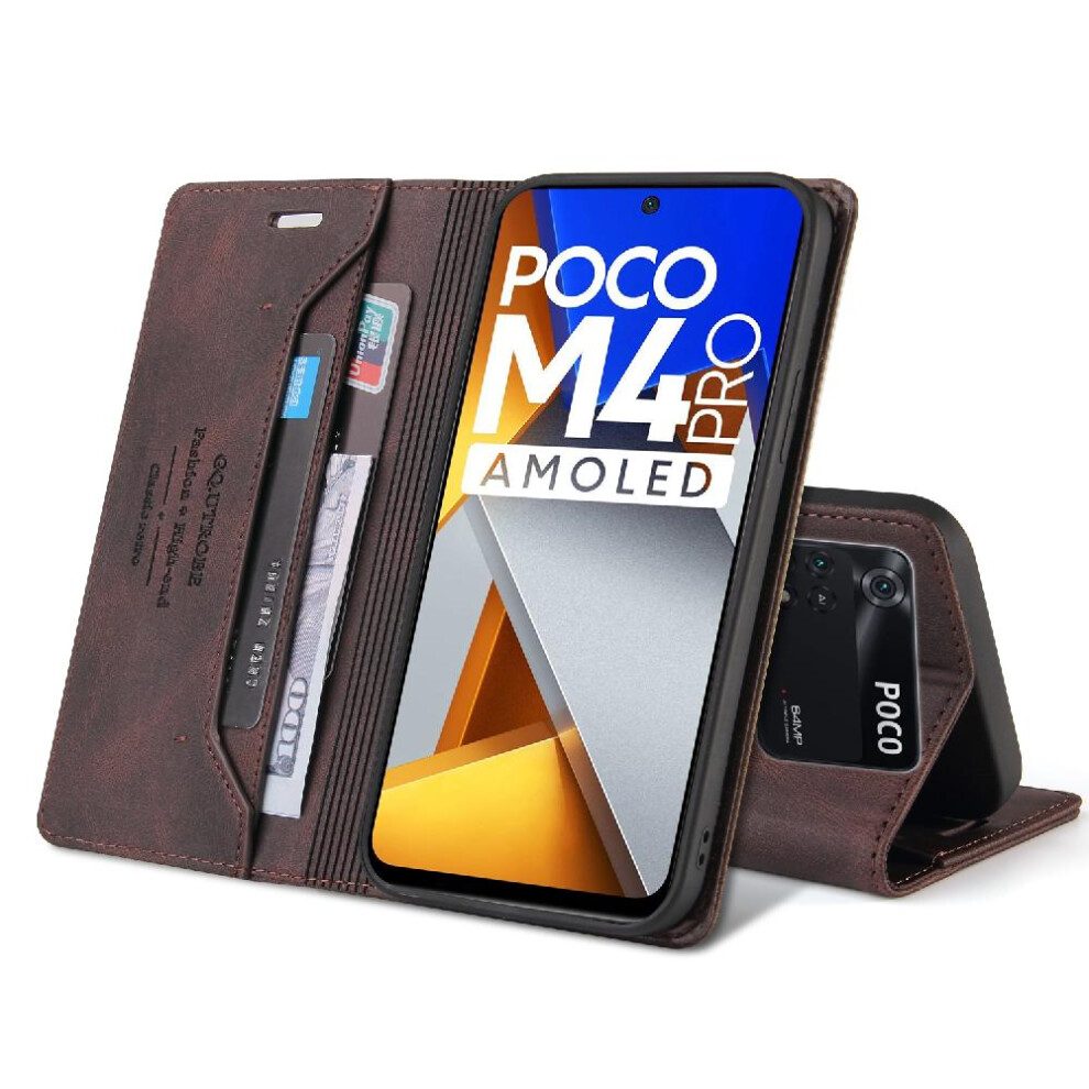 (Brown) Case For Xiaomi Poco X4pro 5G Kickstand Premium Leather Premium Leather Two Card Slots Brown 764762720179